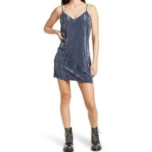Elodie V-Neck Velvet Cami Dress in Blue Slate Medium